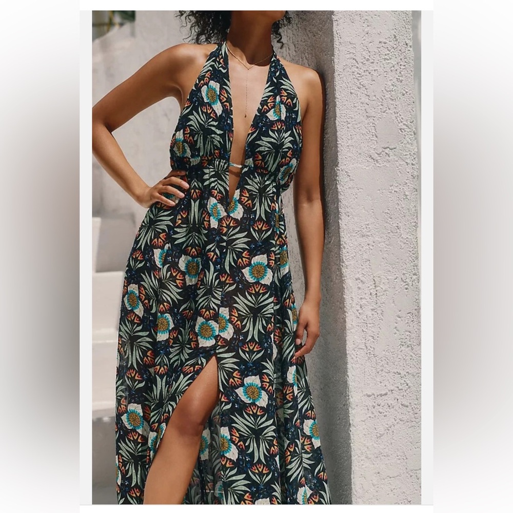 NEW! Anthropologie V-Neck Halter Dress Backless Floral Printed